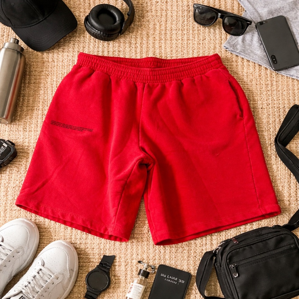 PANGAIA Red Organic Cotton Sweat Shorts Size L Sustainable Lounge Shorts